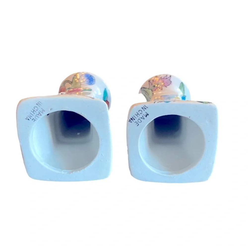 Vintage Chinoiserie & Floral Style Taper Candlestick Holders - set of 2